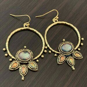 Gold Moonstone Color Gemstone Lotus Flower Earrings
